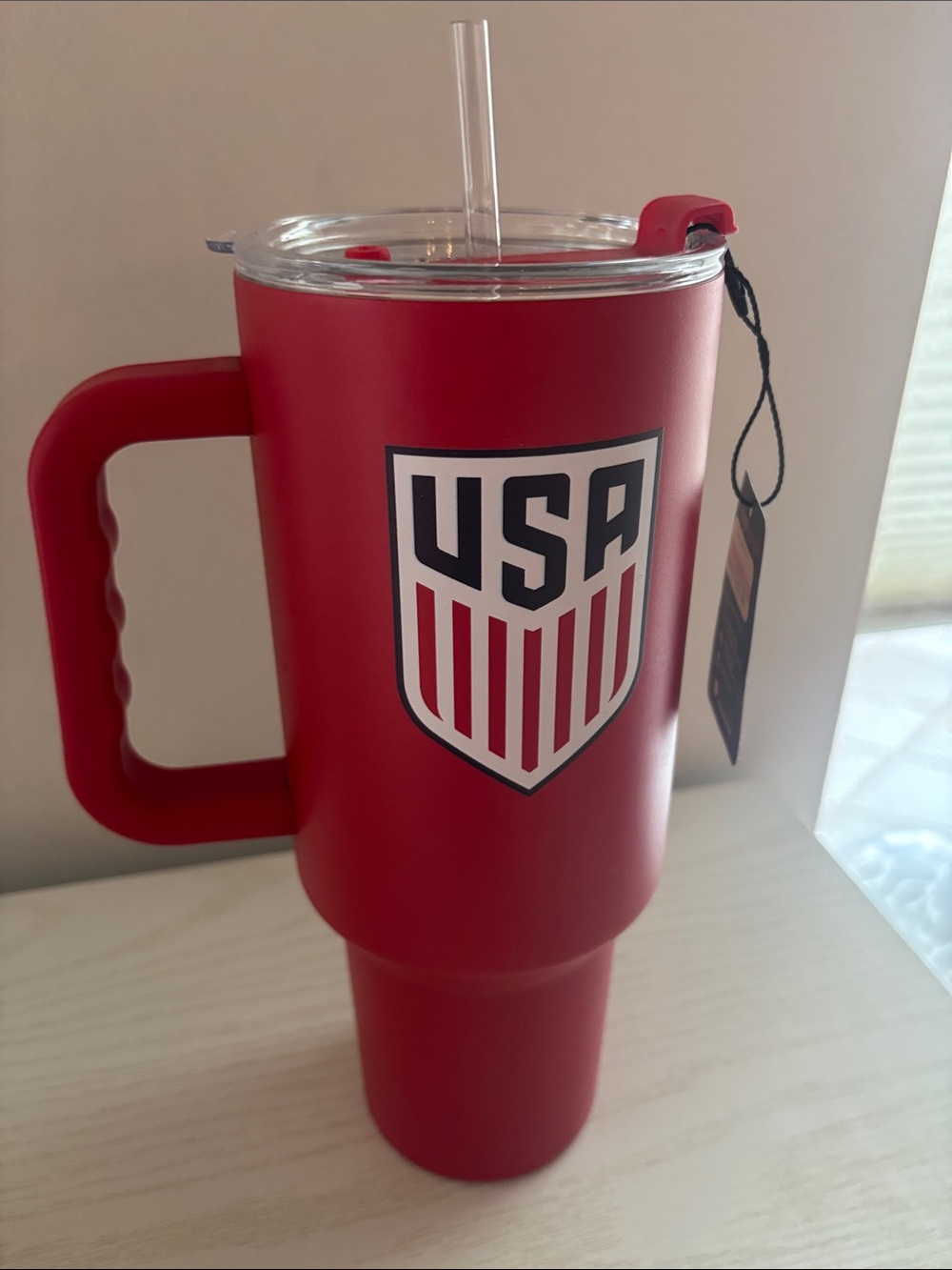 Genuine  Red USA Insulated Soccer Travel Tumbler with Handle